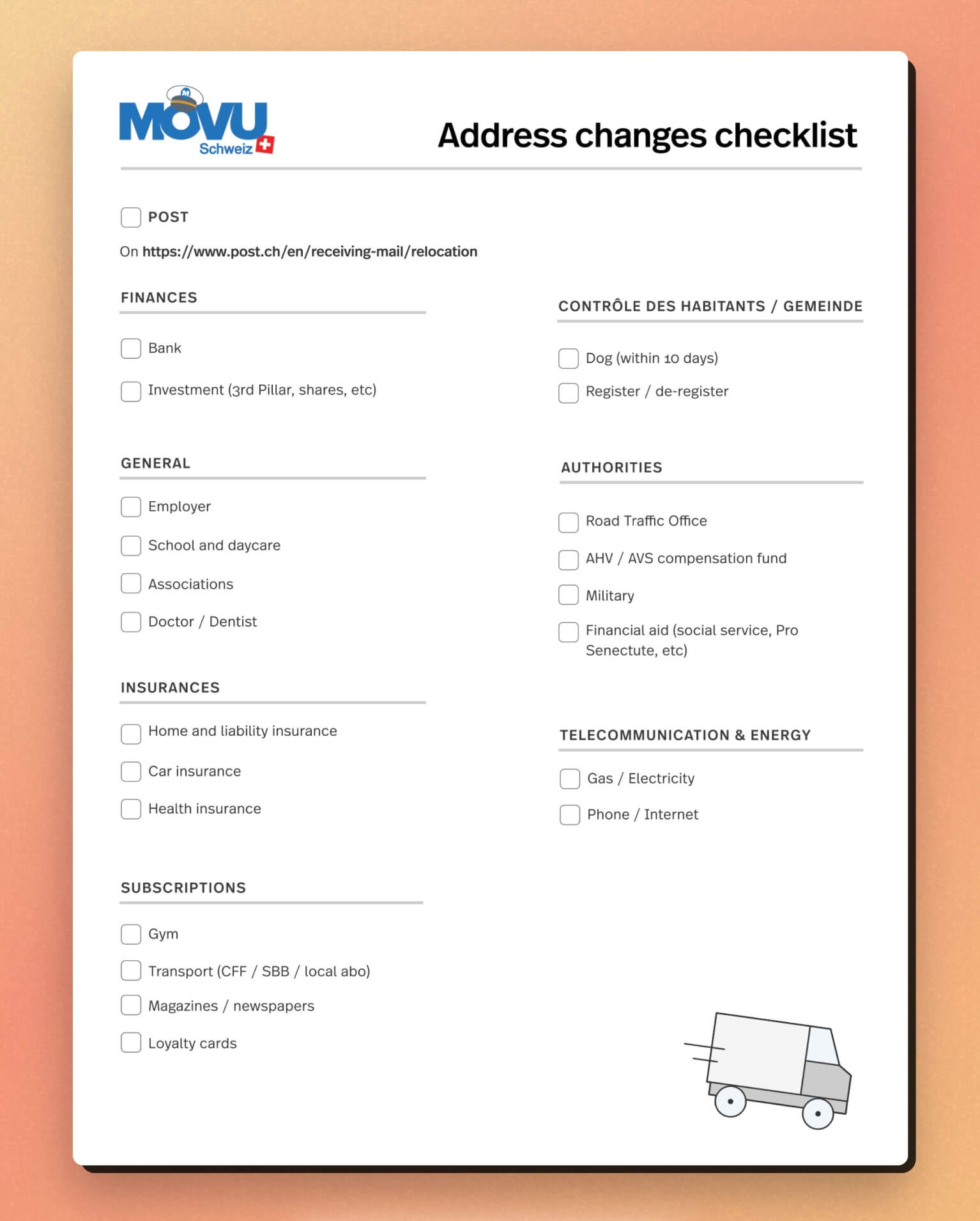 Change of address after moving: Download your checklist